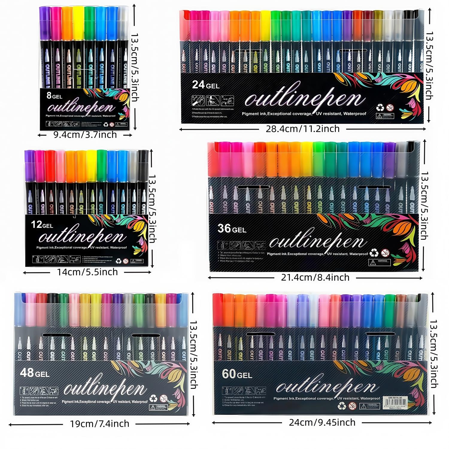 Double Line Outline Metallic Marker Pen Set, Paint Pens Markers, 8/12/24/36/48/60 Colors Double Line Pen, Magic Glitter Drawing for Greeting Cards, Craft, Posters, Painting, DIY Art Crafts