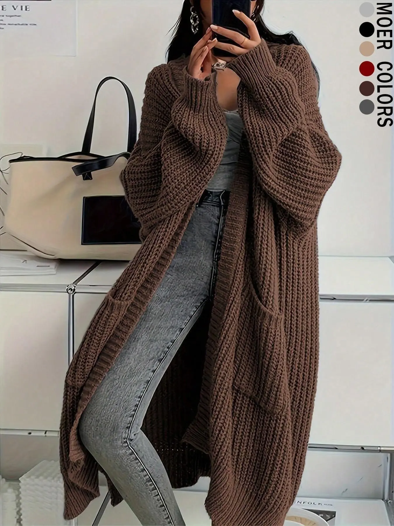 Women's Fall Winter Fashion Elegant Casual Commuter Versatile Knit Long Cardigan Sweater, Stylish and Comfortable Outerwear