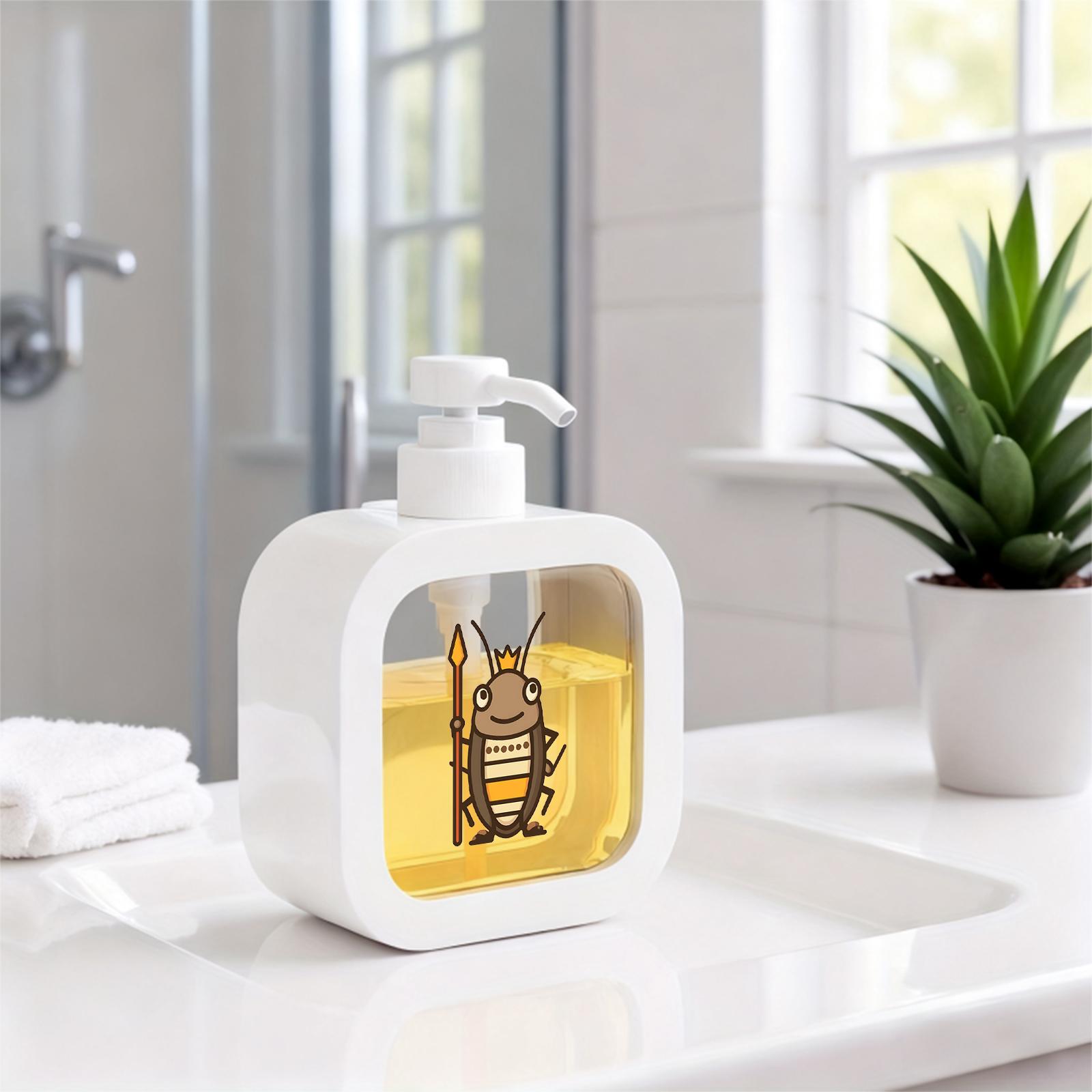 Friendly King Cockroach Pump Dispenser - Refillable Soap/Sanitizer Container for Bathroom and Kitchen - Durable Plastic with Easy Pump Action - Cute Cartoon Design, Perfect for Kids' Spaces