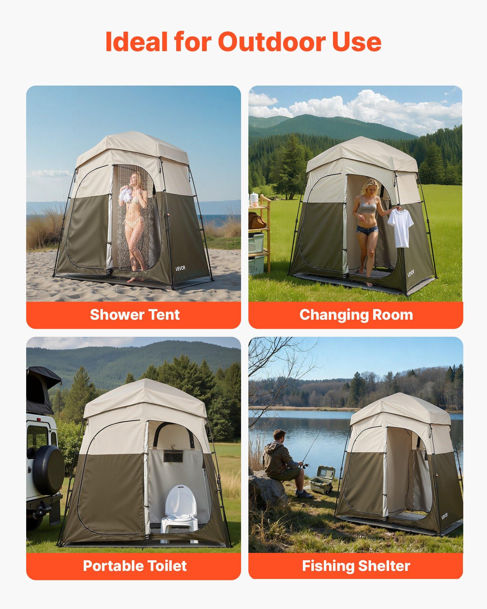 fathersdaygift  VEVOR Camping Shower Tent, 2-Room Foldable Portable Privacy Tent Changing Room with Ground Stakes, Ropes, and Carry Bag, 150D Oxford Fabric with Silver Coating, for Camping, Beach, and Fishing