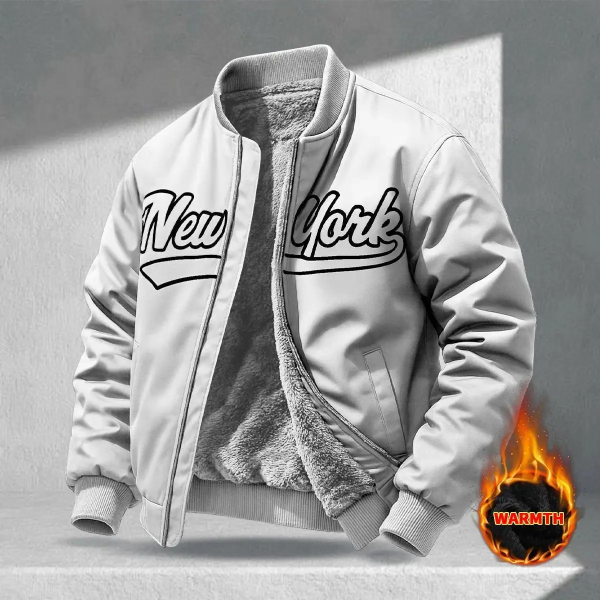 Letter print men's light and thin sports jacket, casual campus baseball jacket, spring and autumn daily wear, non-thick design, suitable for commuting and light outdoor activities