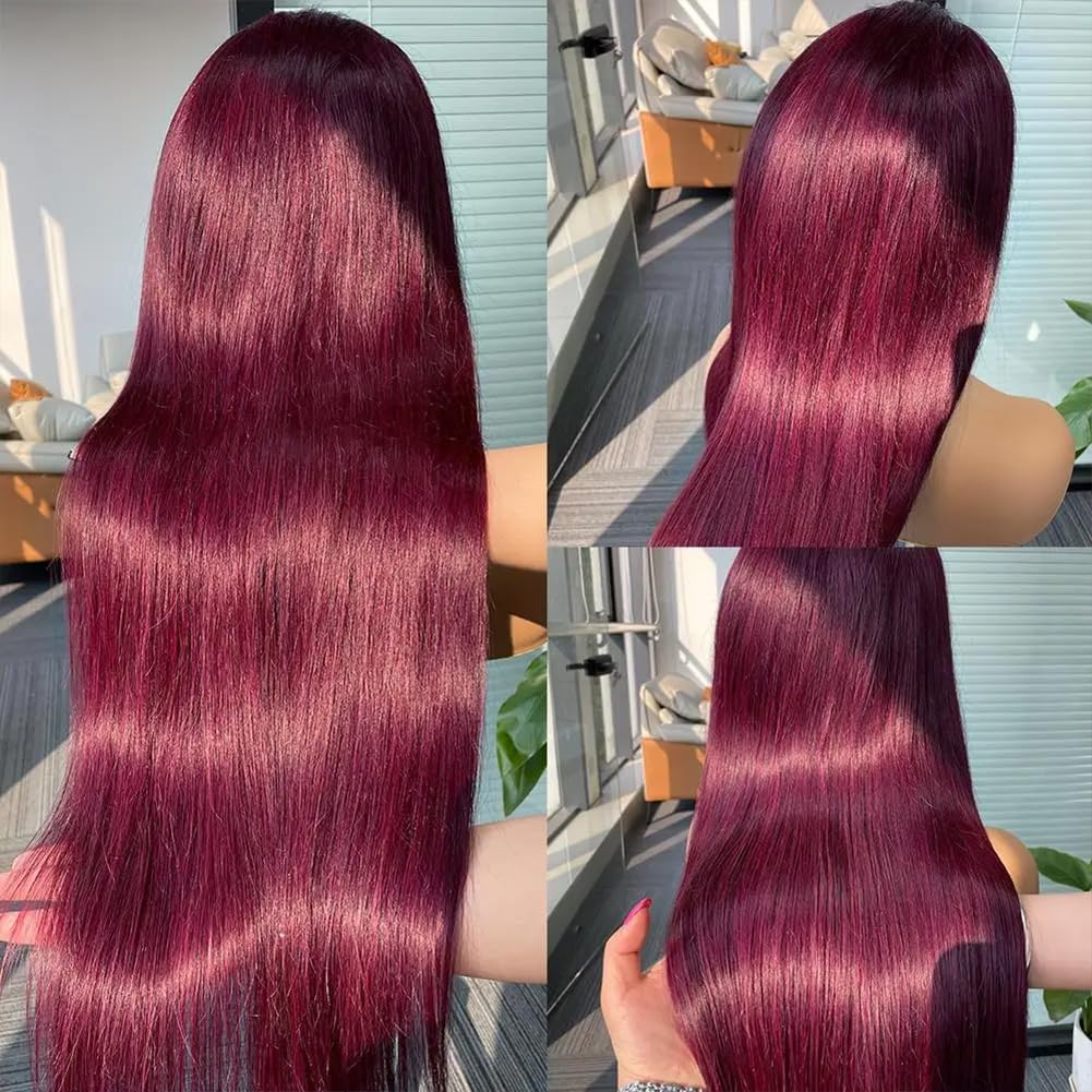 13X4 13x6 HD Burgundy Colored Lace Front Wigs 99j Burgundy Straight Wigs Pre Plucked 180 Density Red Color Wigs for Black Women
