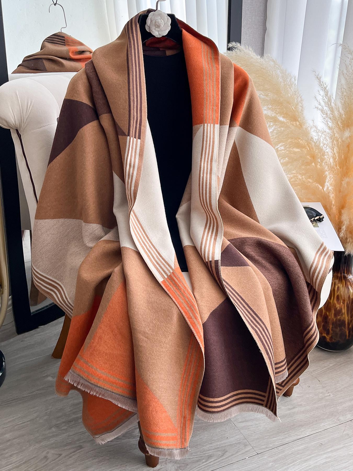 Colorful Patchwork Print Scarf, Soft Warm Shawl Wrap for Fall & Winter, Casual Fashion Accessory, Modern Daily Wear, Thick Woven Fabric