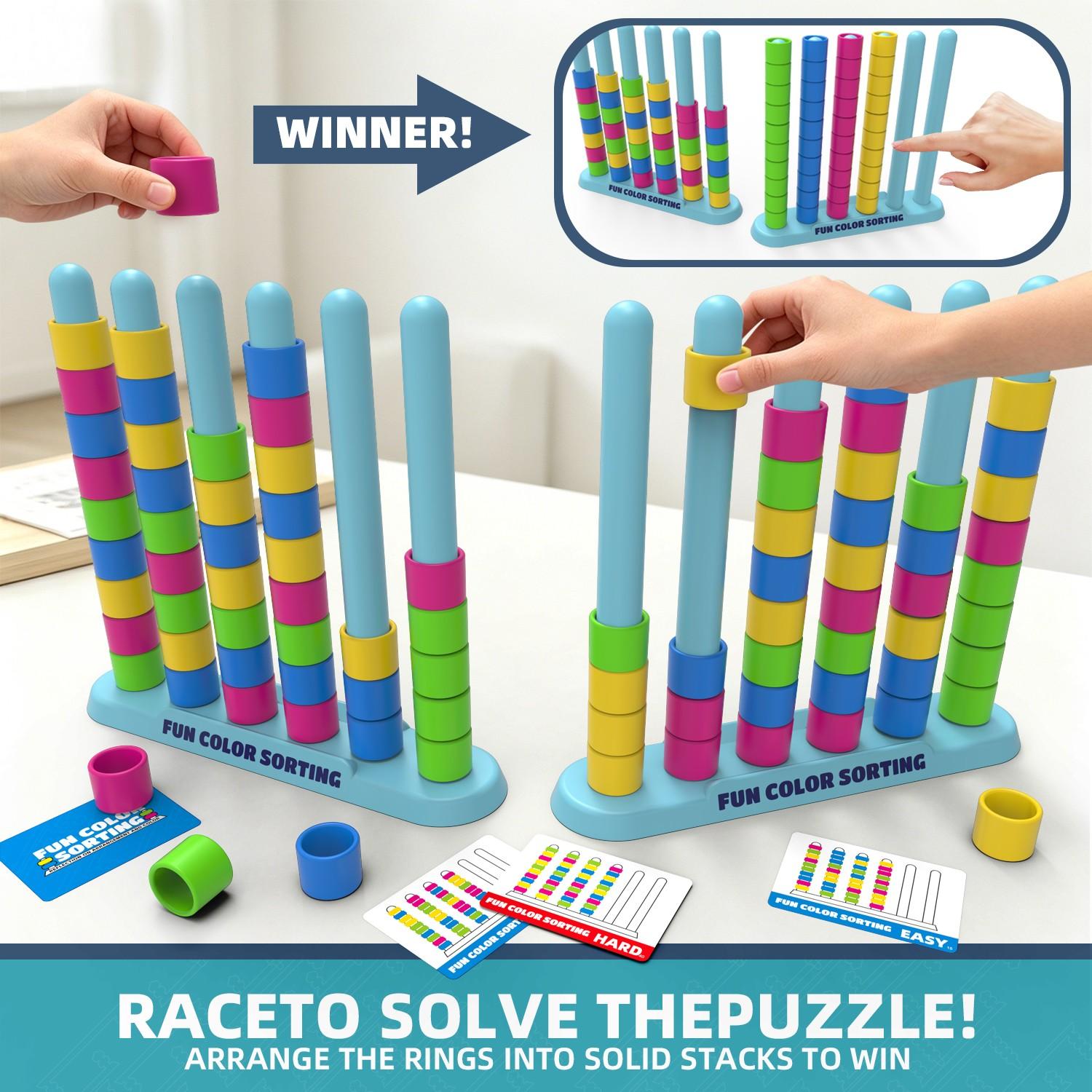 Fast-Paced Color Stacking Puzzle Game-Challenge 50 Logic Puzzles Ultimate Giant Matching Brain Teaser Strategy Game for Kids&Family，Indoor Outdoor Family Board Game,STEM Sensory Toys for Kids Problem Solving, Travel Party Gifts for Kids Ages 6+ Boys Girls