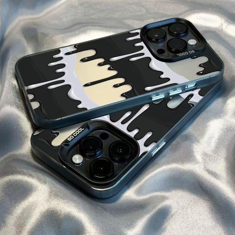 SO Cool Unique Flow Milk Dripping Pattern Tuff Black Phone Cases for iPhone 17/16/15/13/14/12/11 Pro Max Plus , Protector Shockproof Protective Cover