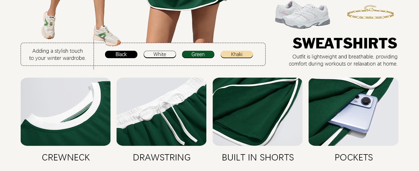 Fisoew Womens Sweatsuits 2 Piece Set Crewneck Sweatshirts High Waisted Skort Skirts Tennis Running Tracksuits Shorts Sets tracksuits FallFreshness Casual Workout Loungewear Athleisure Summer Clothes Activewear Fitness i am gia track set tracksuits for men