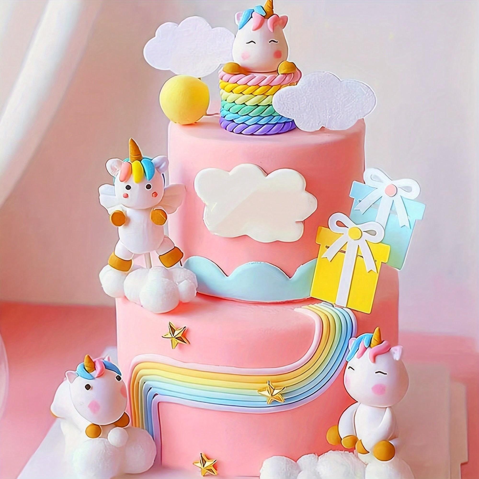 7 Piece Unicorn Cake Decorations, Girl Birthday Party Supplies, Perfect for Baby Shower, Halloween, Christmas, New Year, Valentine's Day