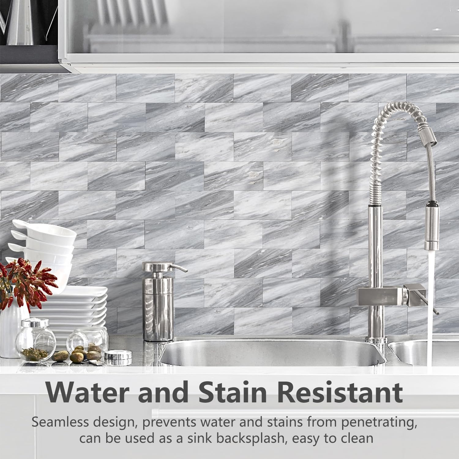 STICKGOO 100Pcs Peel and Stick Backsplash, 3" x 6" PVC Wall Tile, Stick on Backsplash for Kitchen/Bathroom/Fireplace - Calacatta Gold Decor Decorative