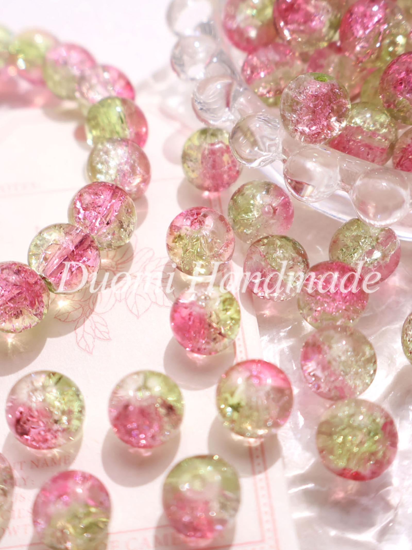 50pcs Spring Gradient Snowflake Crackle Glass Beads, Romantic Handmade DIY Materials, Perfect for Bracelets Necklaces Crafts, DIY Mix Beads