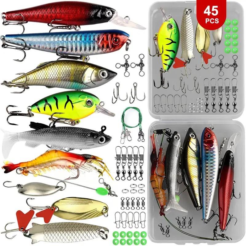 Multi-Style Hard Bait Lure Set, Artificial Fishing Lures Kit with Multi-Section Fish, Minnow, Crankbait, Pencil, Popper, Frog and Topwater Crank Baits, Fishing Tackle, Fishing Equipment, Outdoor Fishing Equipment
