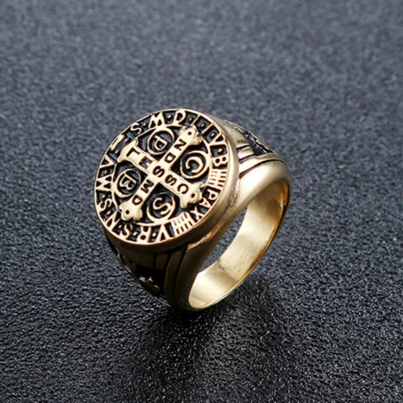 High-End Retro Punk Cross Statement Ring, Two-Tone Gold Silver Contrast Metal Cross Band, Unique Cool Street Hip Hop Decor Jewelry For Daily Party Outfit Punk Ring Cross Ring Two Tone Jewelry Statement Ring Street Accessory