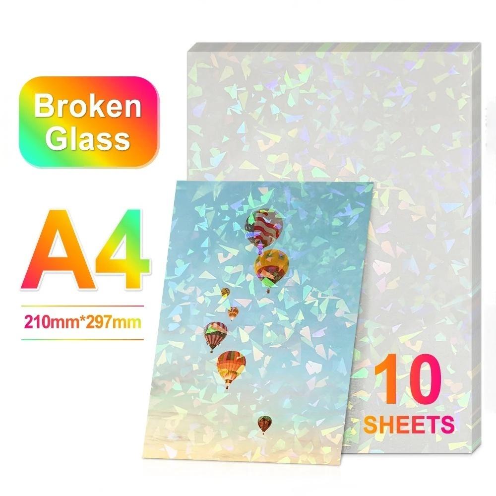 10 Sheets A4 Size Cold Press Laminated Waterproof Transparent Holographic Star Sticker Film, Self-Adhesive Photo Laminate for Festive Parties Handmade Crafts