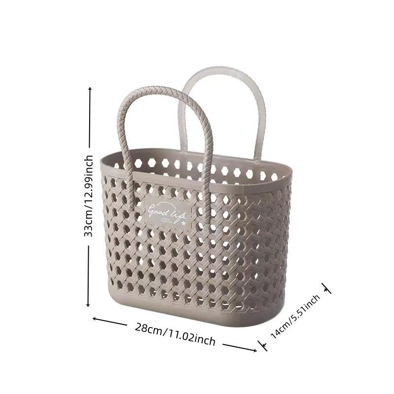 1 portable picnic basket/camping basket/home shopping basket/bathroom toiletries storage basket, sand-proof waterproof handbag with drain hole, suitable for travel essentials, outdoor equipment on holiday beach, mesh storage basket.