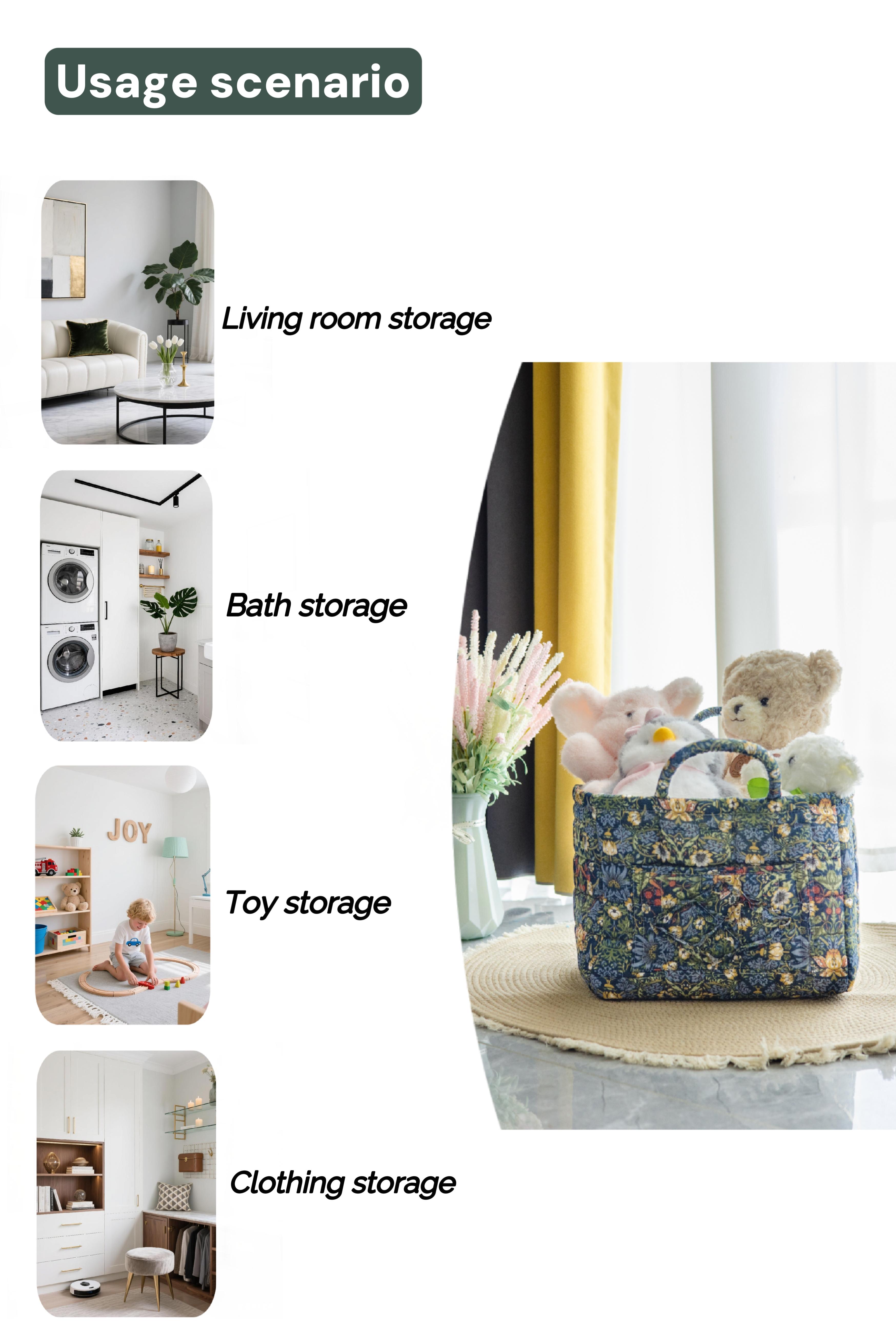 car Storage Basket, floral Fabric quilted basket for Clothes Toys & Blankets Car Trunk Organizer Backseat Storage Machine Washable  Large Capacity Woven Design room clutter  organization daily use item  summervibes 	 large capacity clothes