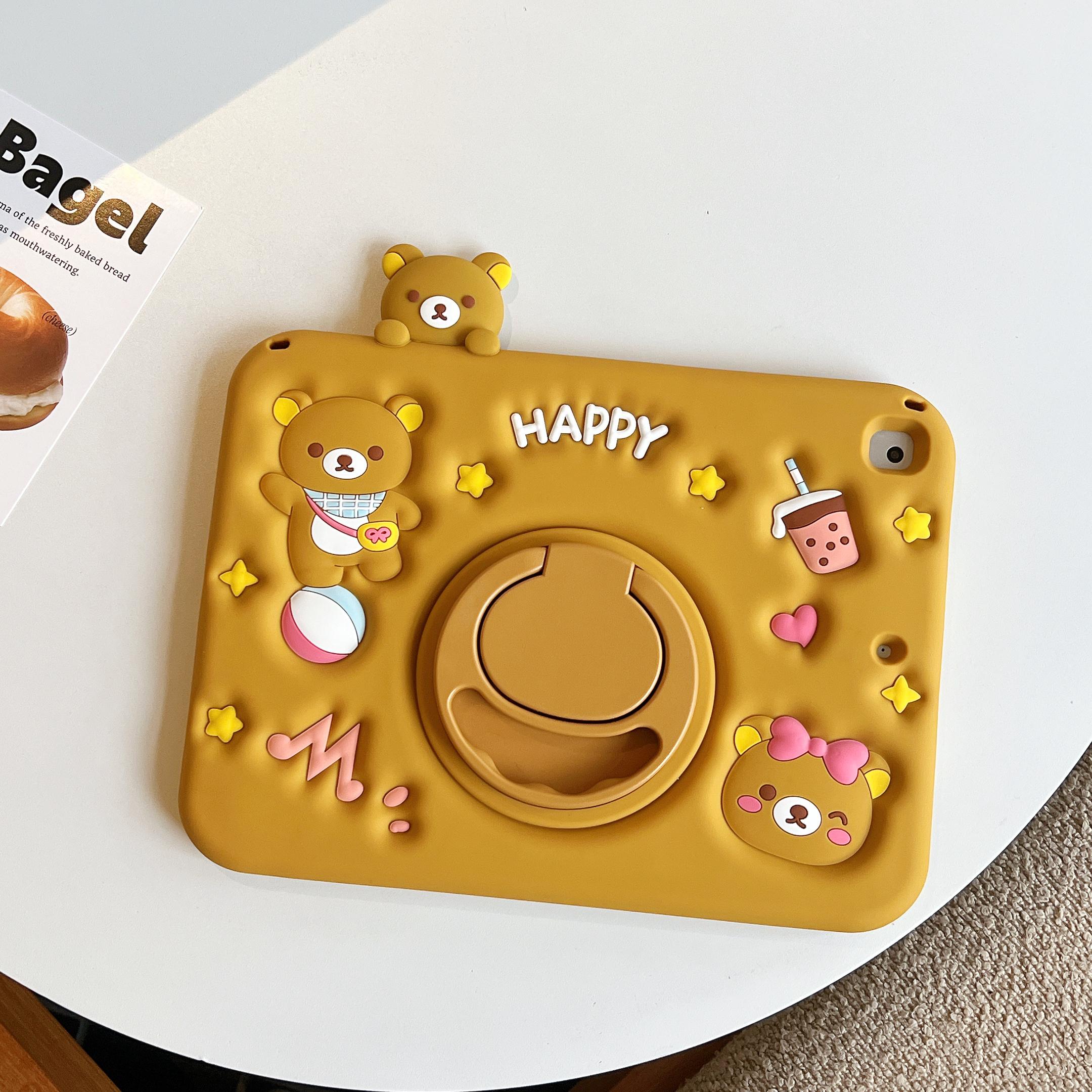 For IPad Air Mini 2 3 4 5 6 7 10.9 Pro 11 9 8 7th 10.2 10.5 GenA16 Child 3D Easy bear Tablet pen slot Protective Same phone case