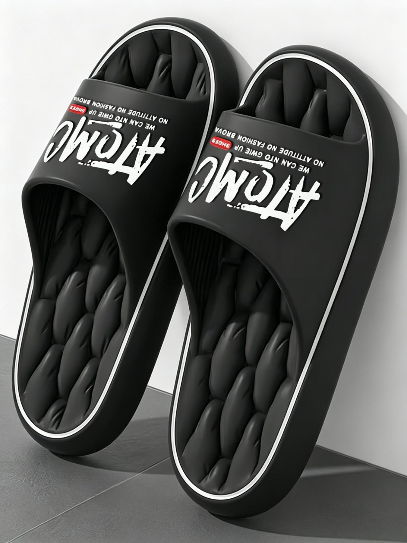 Grunge Style Letter Print Slides, Comfy Squishy Eva Slippers, & Streetwear Open Toe Slides, Comfortable Footwear for Daily Wear