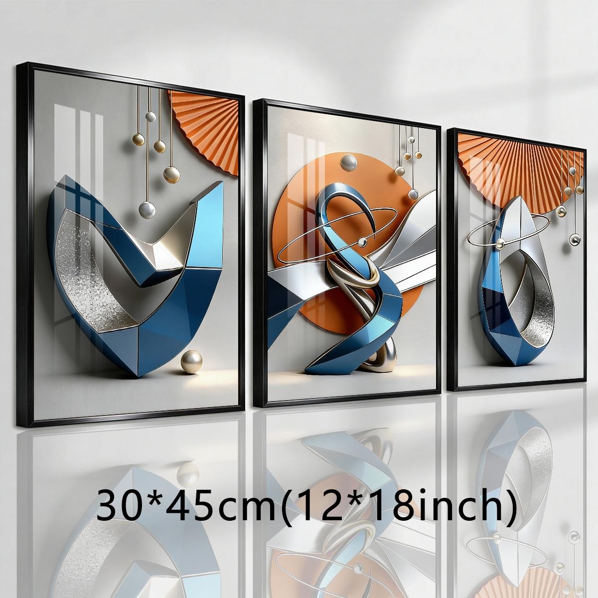 3 Counts Aluminum Alloy Framed Painting, Modern Geometric Abstract Metal Art Pictures, Home Decoration For Living Room, Bedroom, Office, Restaurant, Hallway Wall Decor, Odorless Print Artwork, Luxury Perfect Gift For Friends And Family