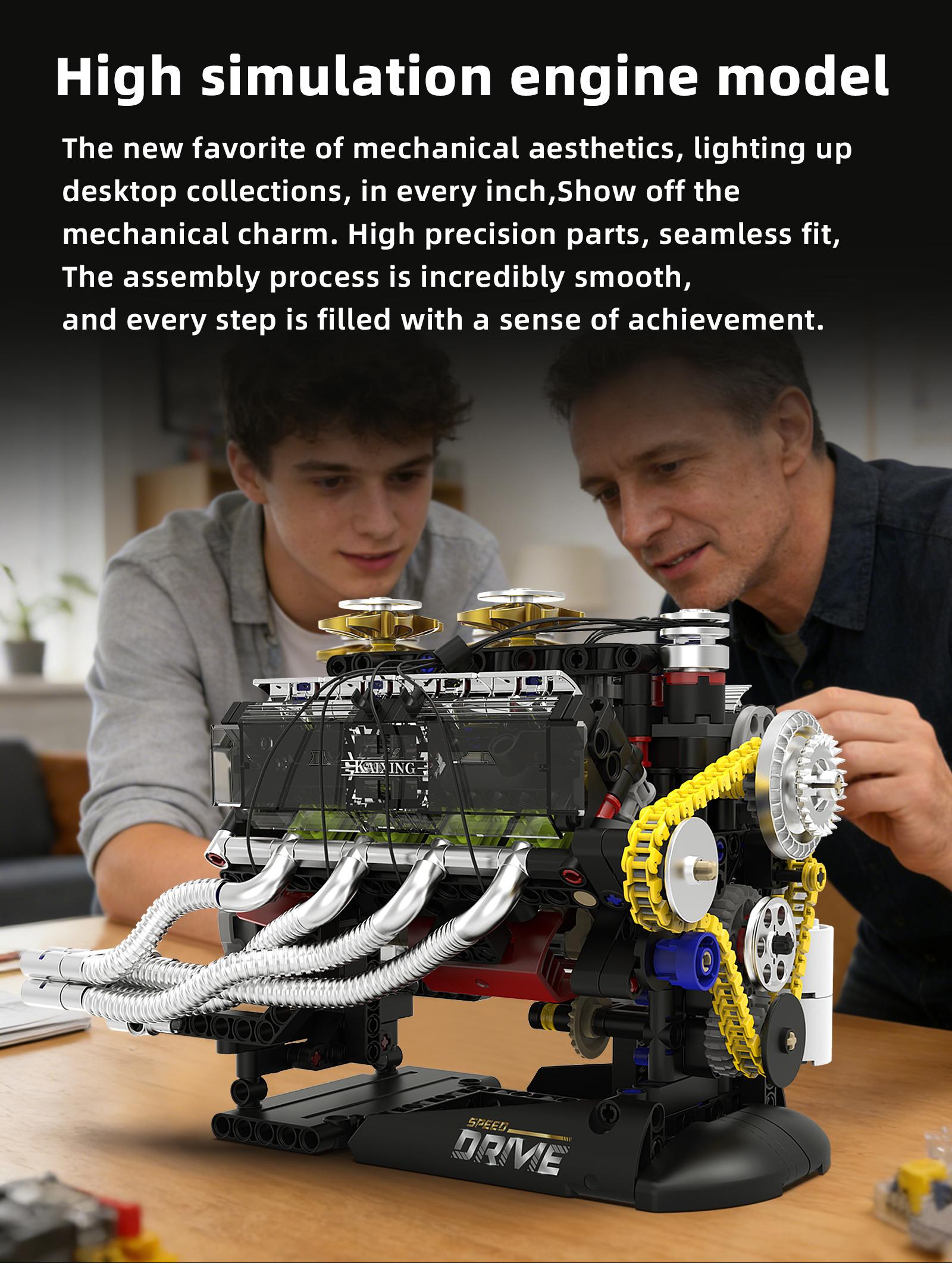 Shelby V8 Engine Building Kit, Remote Control Dynamic Transmission Model, Stem Education Toy, Perfect Gift for Car Enthusiasts