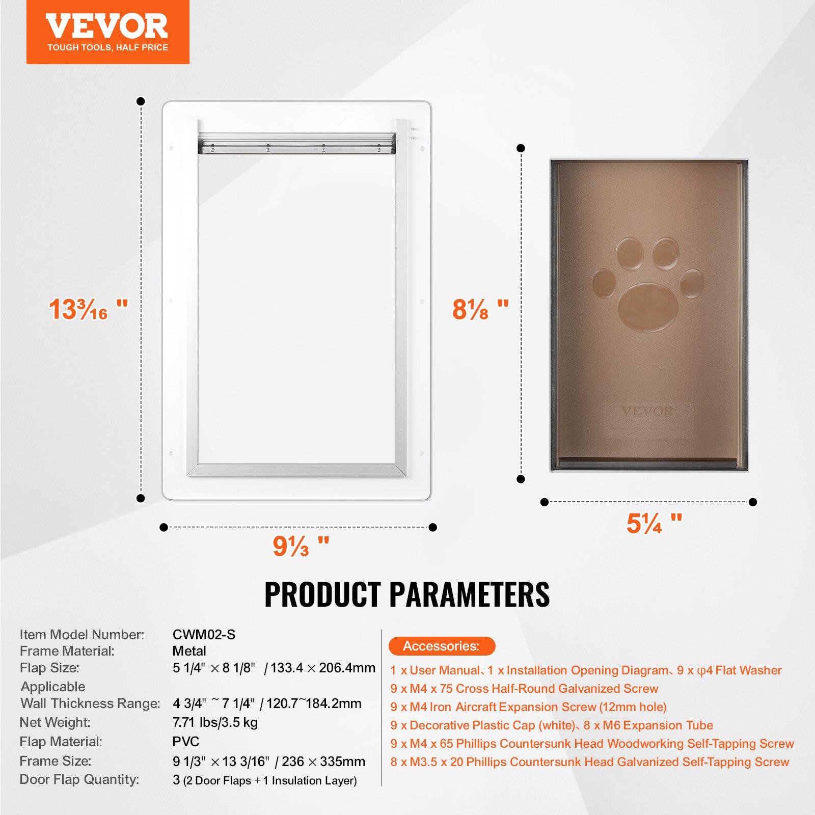 fathersdaygift VEVOR Pet Door, 9.29x 13.19MetalFrame with Lock and3-Flap System, Weatherproof Doggy Door, Easy to Install in Interior or Exterior Walls, Pet Door Suitable for Cat Doggie Kitties (White-Small)