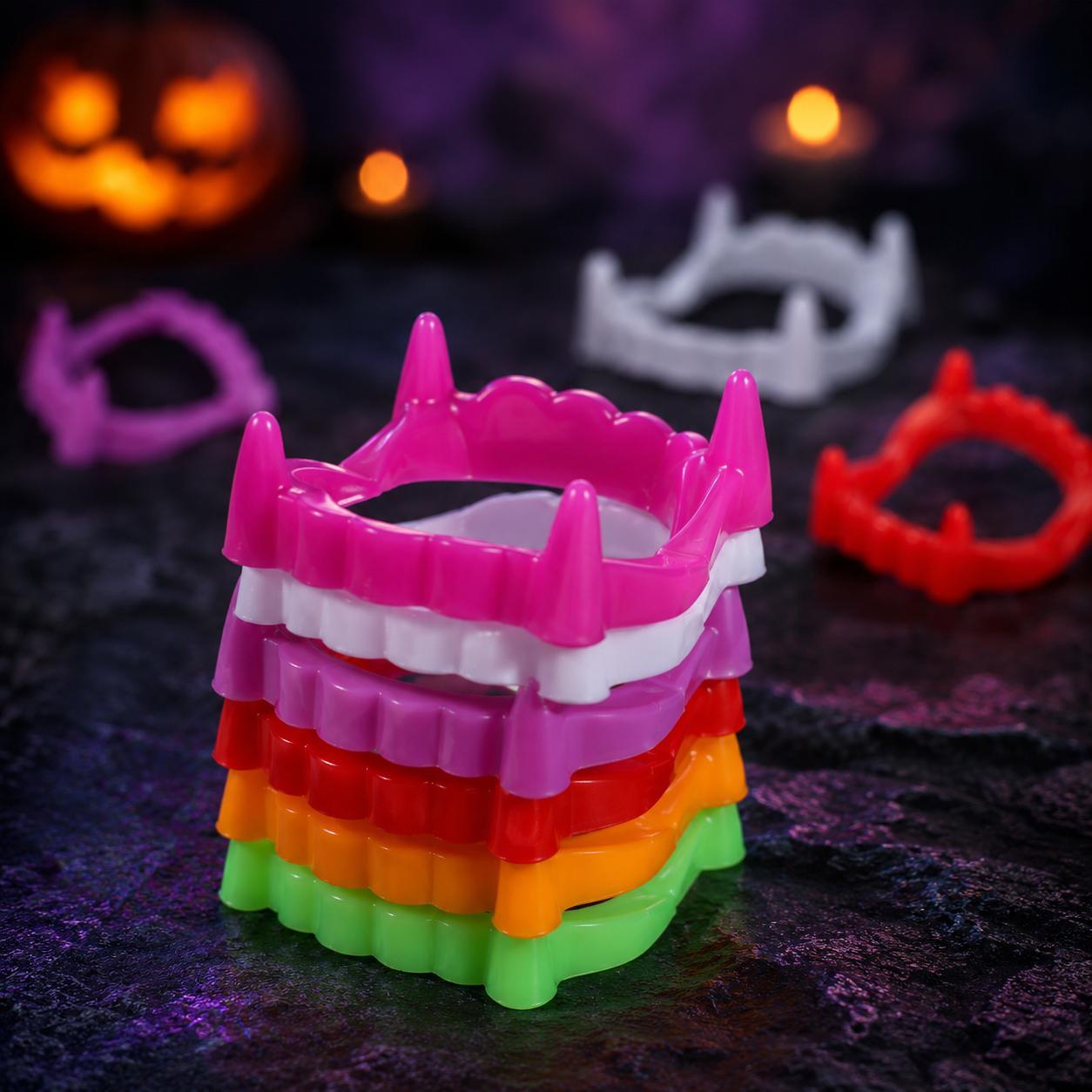 10PCS Random-Color Plastic Vampire Fangs - Fun Cosplay Teeth Set for Halloween Spooky Look, Indoor Recreation Dress-Up & Photo Props (Multiple Sets Available)
