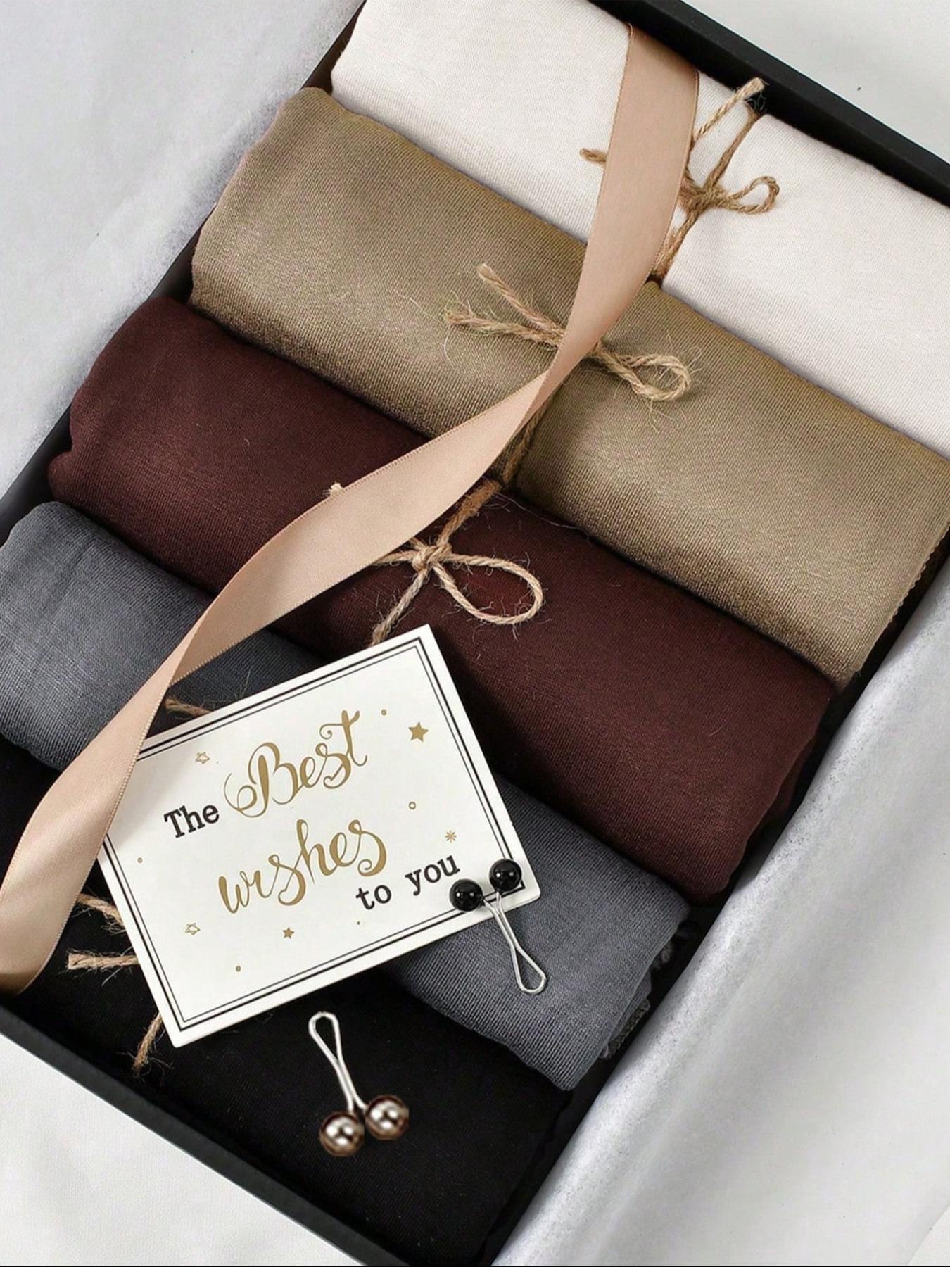 Women's Fashion Plain Color Hijab Gift Box Set, Elegant Comfortable Casual Jersey Hijabs, Muslim Prayer Scarves for Various Occasions