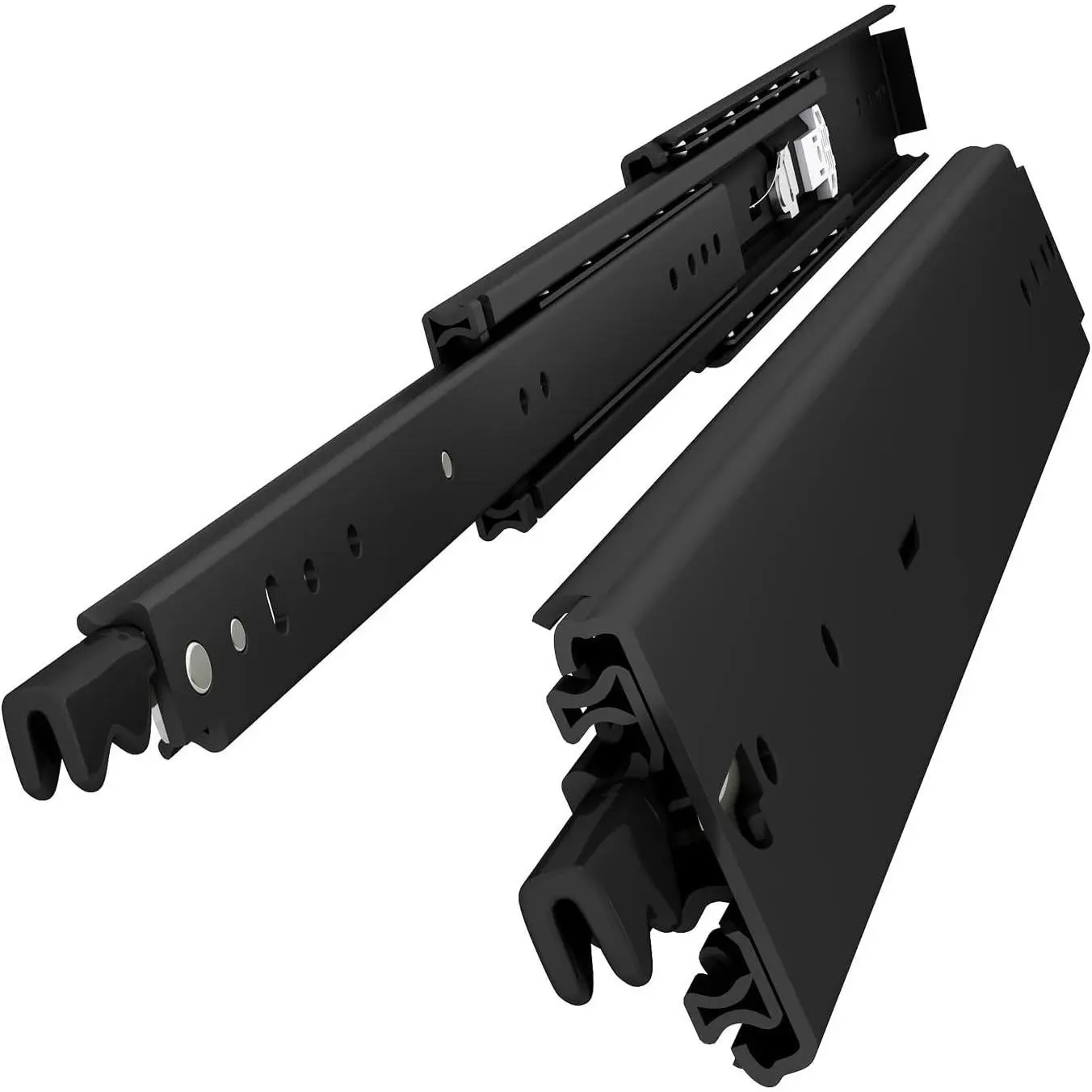 52" Black Industrial Grade Heavy Duty Drawer Slide with Lock #D76 | 3" Width, Up to 379lb Load Capacity, 3-Fold Full Extension, Non-Detachable Lock-in & Lock-out, Side Mount, 1-Pair