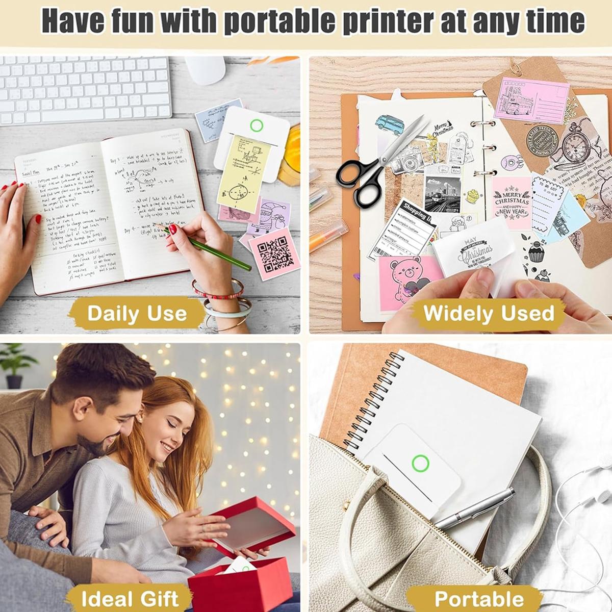 Mini Printer, Thermal Wireless Printer, Inkless Label Printer, Portable Thermal Inkless Sticker Maker,  Small Pocket Printer for Notes& Photo, Memo, Compatible with iOS&Android