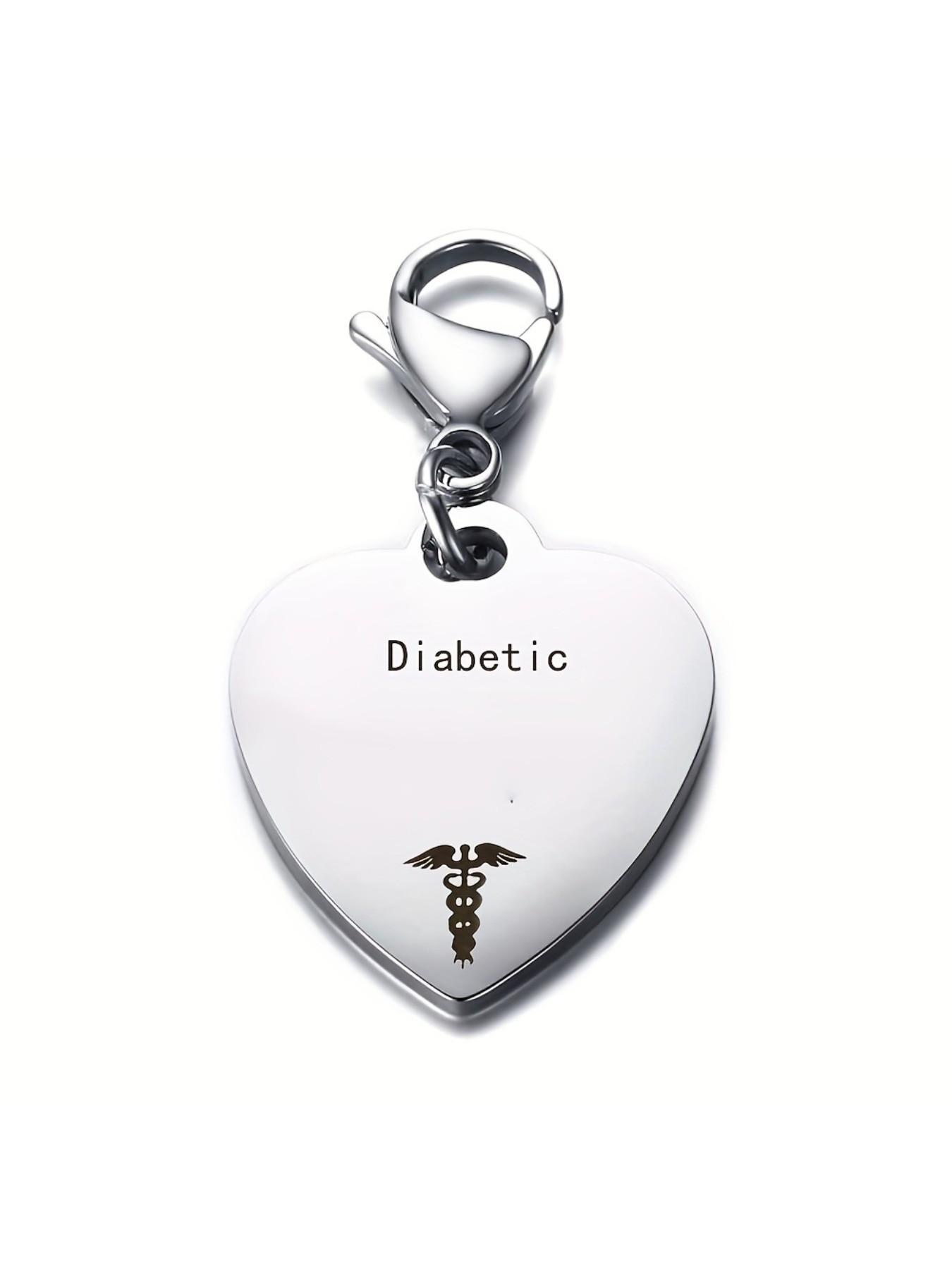 Unique Heart-Shaped Stainless Steel Medical ID Pendant Keyring - Engraved with Diabetes Type 1 & 2 Symbol, Ideal Gift for Men with Diabetes, Hypoallergenic, Durable, and Easy to Clean
