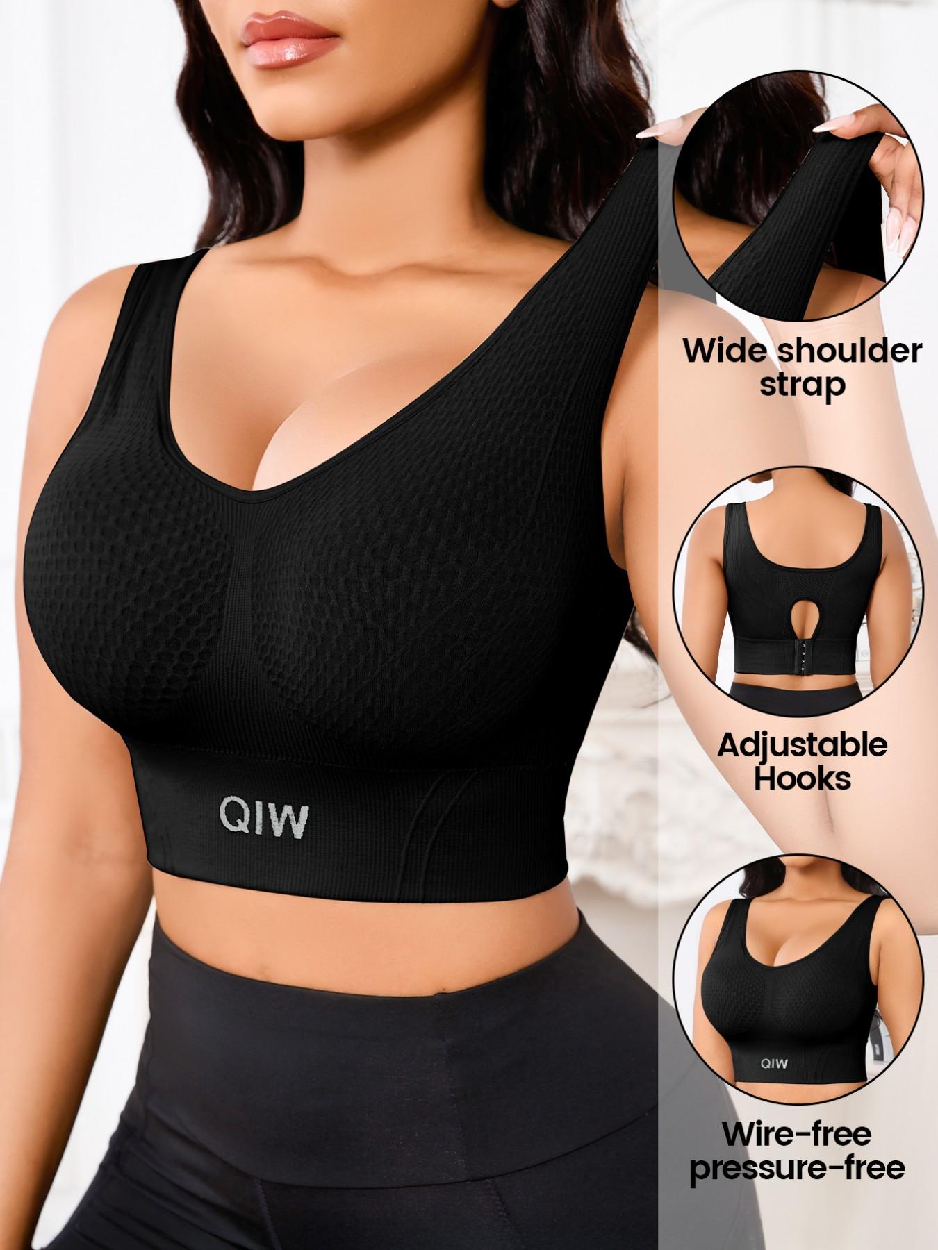 Women's Waffle Texture Sports Bra, Soft Comfortable No Underwire, Medium Support, Wide Shoulder Straps, Backless Design, All Seasons, Wireless Sports Bras