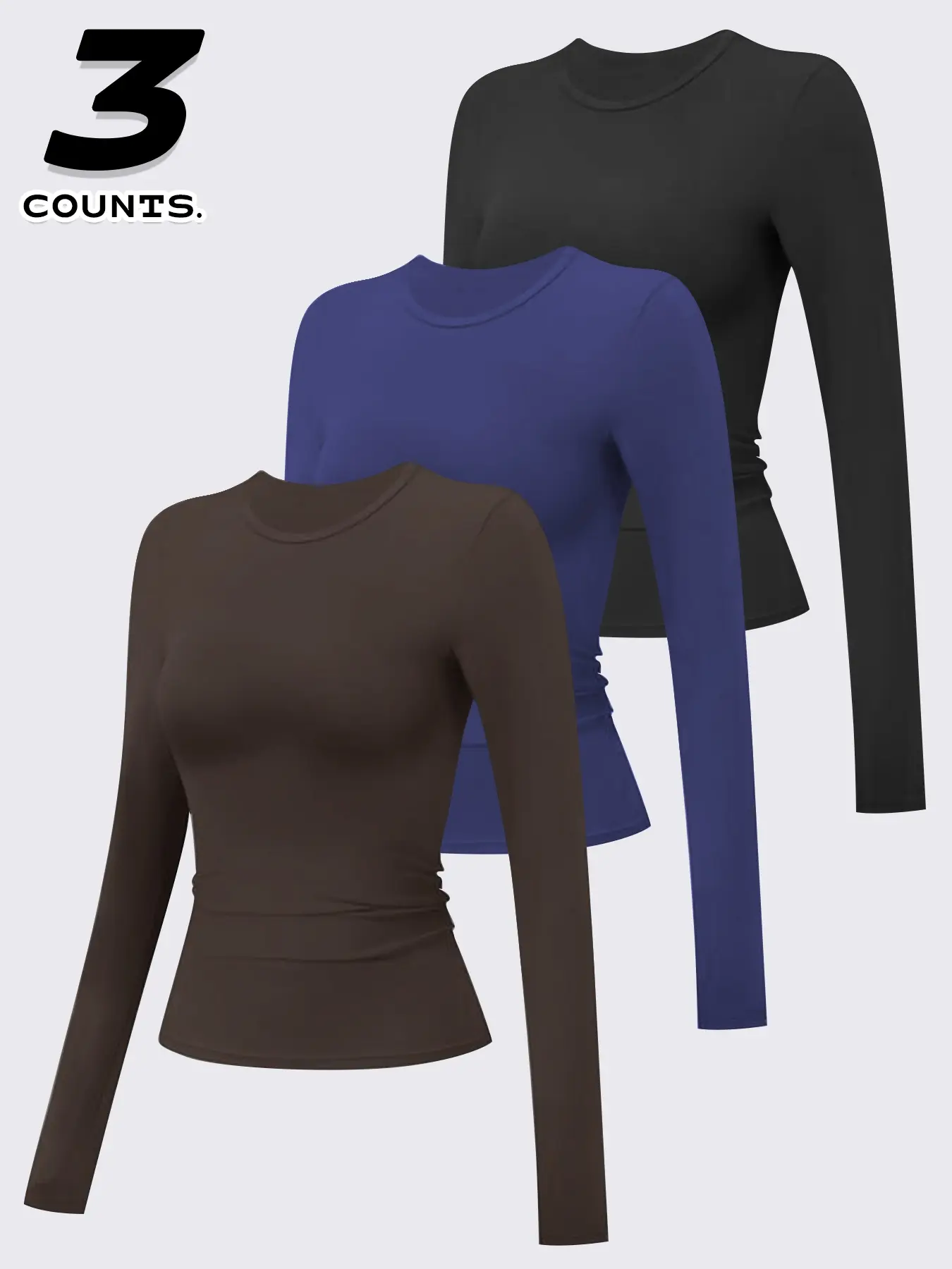 3 pcs Women's Compression Training Long Sleeve Shirts, Fitted Round Neck Yoga Tops, Moisture-Wicking Sportswear, Athletic Apparel, Athletic Wear, Fitness Training Wear, Activewear Athletic, Fitness Clothes for All Seasons