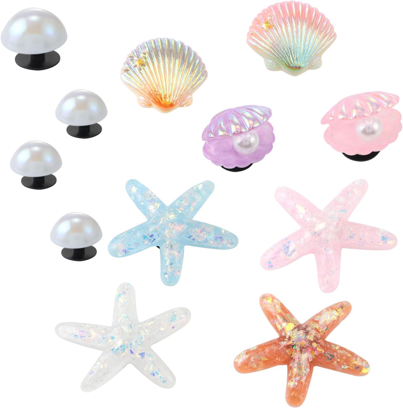 h-7 Summer Beach Theme Set: This shoe charm set features starfish, seashells and pearl accents, capturing a fresh beach vibe to personalize your Bling Shoe Charms for Women, Shoe Charms for Sneakers, Sandal Sneaker  Shoe Sharms, Shoe Decoration Charms