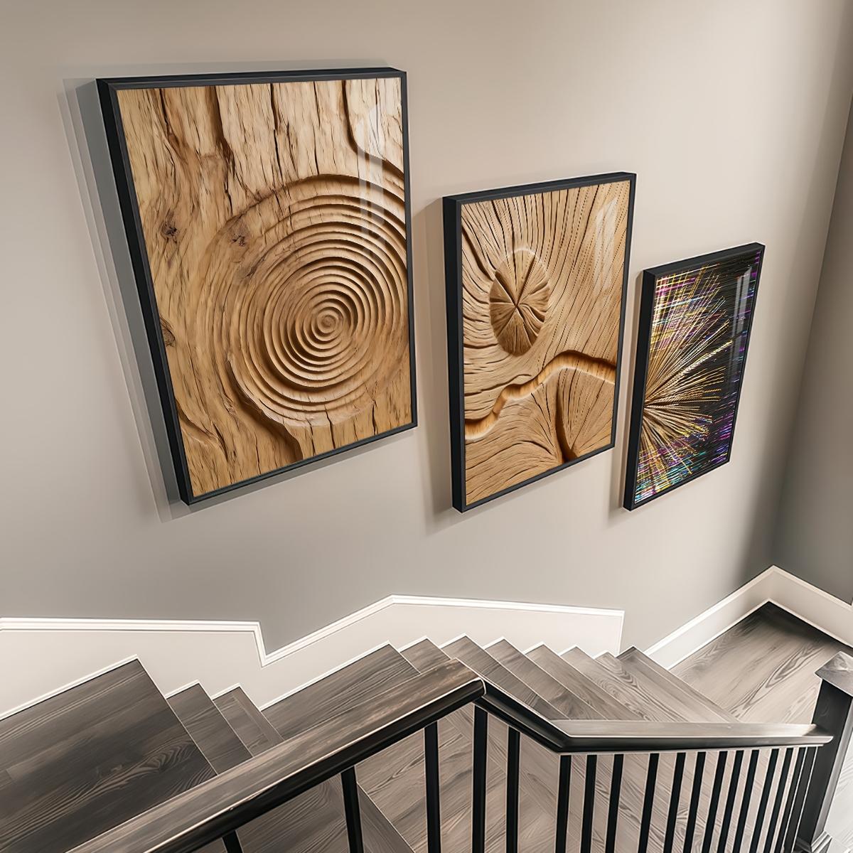 3 Counts Aluminum Alloy Framed Painting, Abstract Wood Texture And Light Burst Art, Home Decoration For Living Room, Bedroom, Office, Restaurant, Hallway Wall Decor, Odorless Print Artwork, Luxury Perfect Gift For Friends And Family