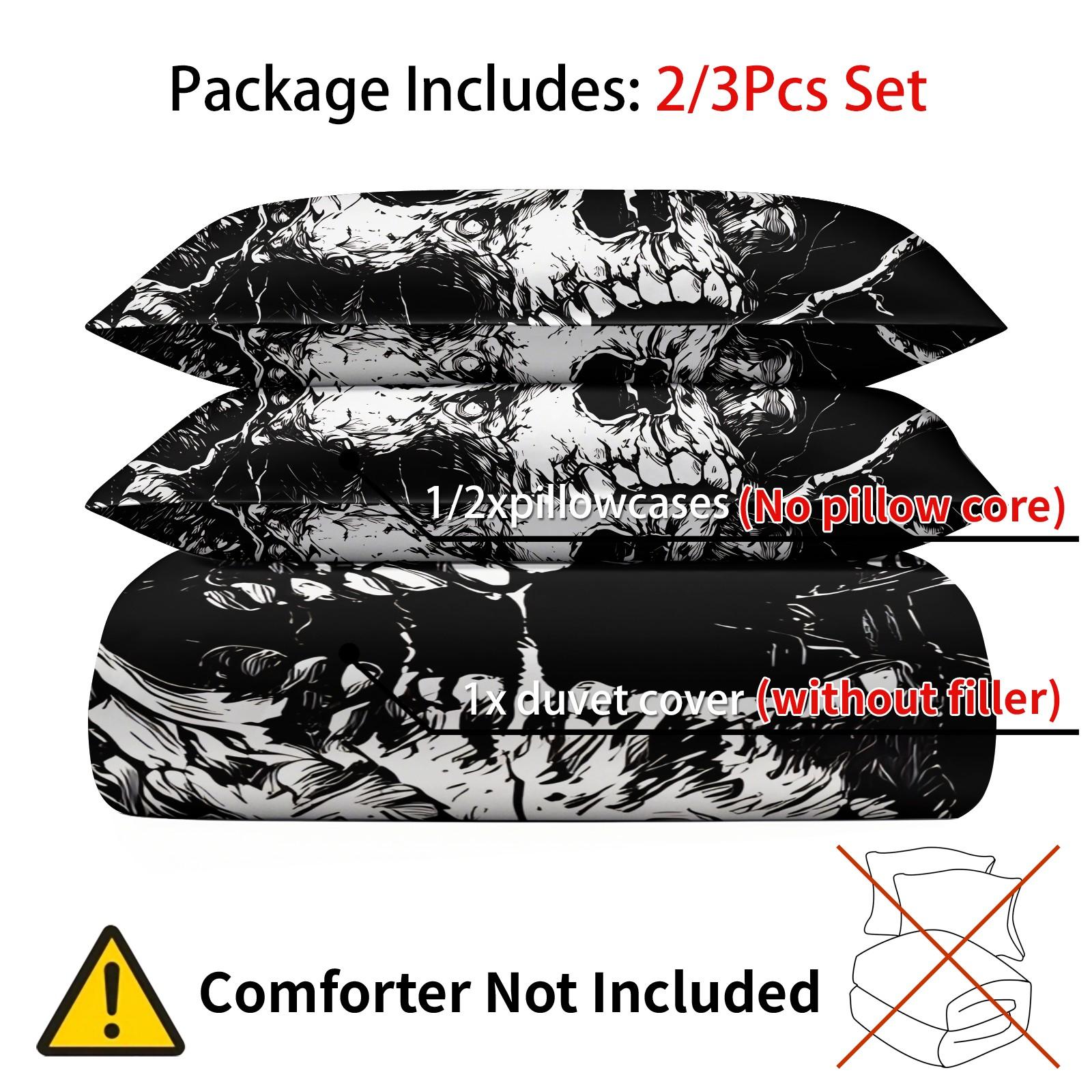 Black White Horror Skull Decorative Duvet Cover Set 3 Pieces No Filler, 1 Duvet Cover + 1-2 Coreless Pillowcases, Vintage Twisted Root Skeleton Print, Breathable Soft Comfy Dark Gothic Bedroom Bedding