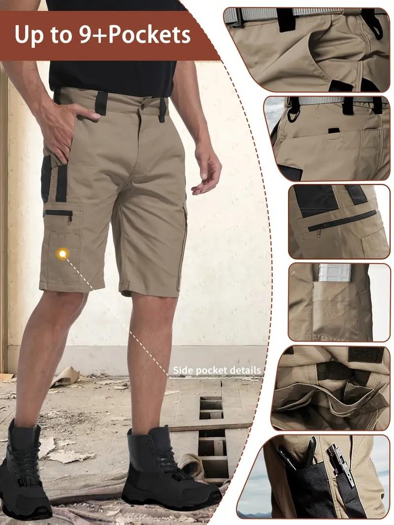 HOMUG 2solid color men's shorts with zippered pockets, waterproof tactical work pants without waistband, regular sports pockets, durable and wear-resistant outdoor training pants, golf club shorts (9 pockets) suitable for my sports shorts SpringStatements