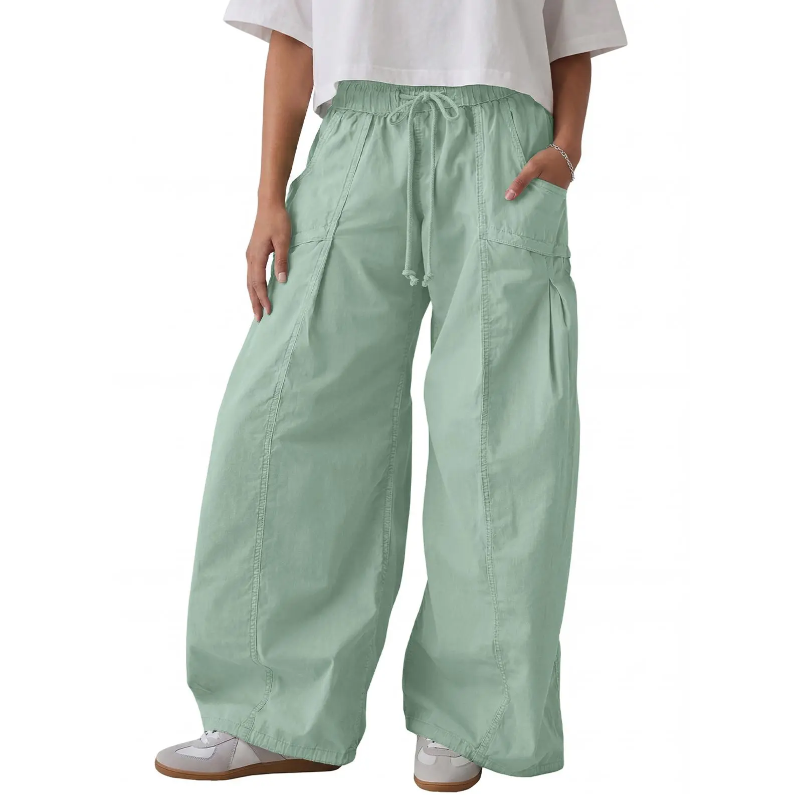 Aoysky Women's Oversized Baggy Cotton Cargo Pants, Wide Leg Casual Bottoms with Adjustable High Waist for Lounge Wear,back to school shopping, Loose,clothes for back to school,first day of school outfits