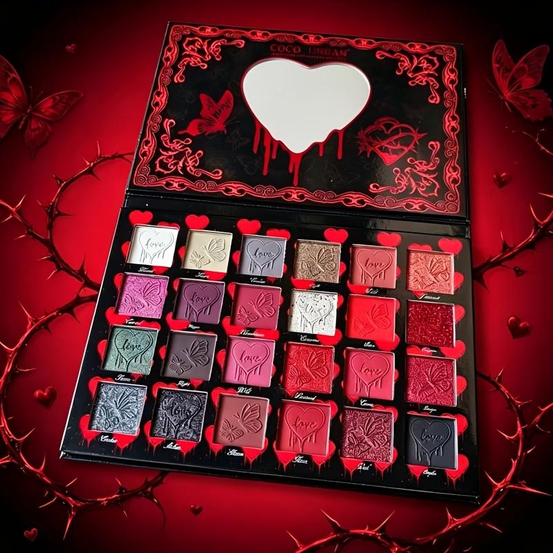 Gothic Butterfly Heart Embossed Large Eyeshadow Palette, Multi-shade Matte, Shimmer & Glitter Eyeshadow Combo, Niche Dark Aesthetic Makeup, Professional Makeup Gift for Makeup Artists