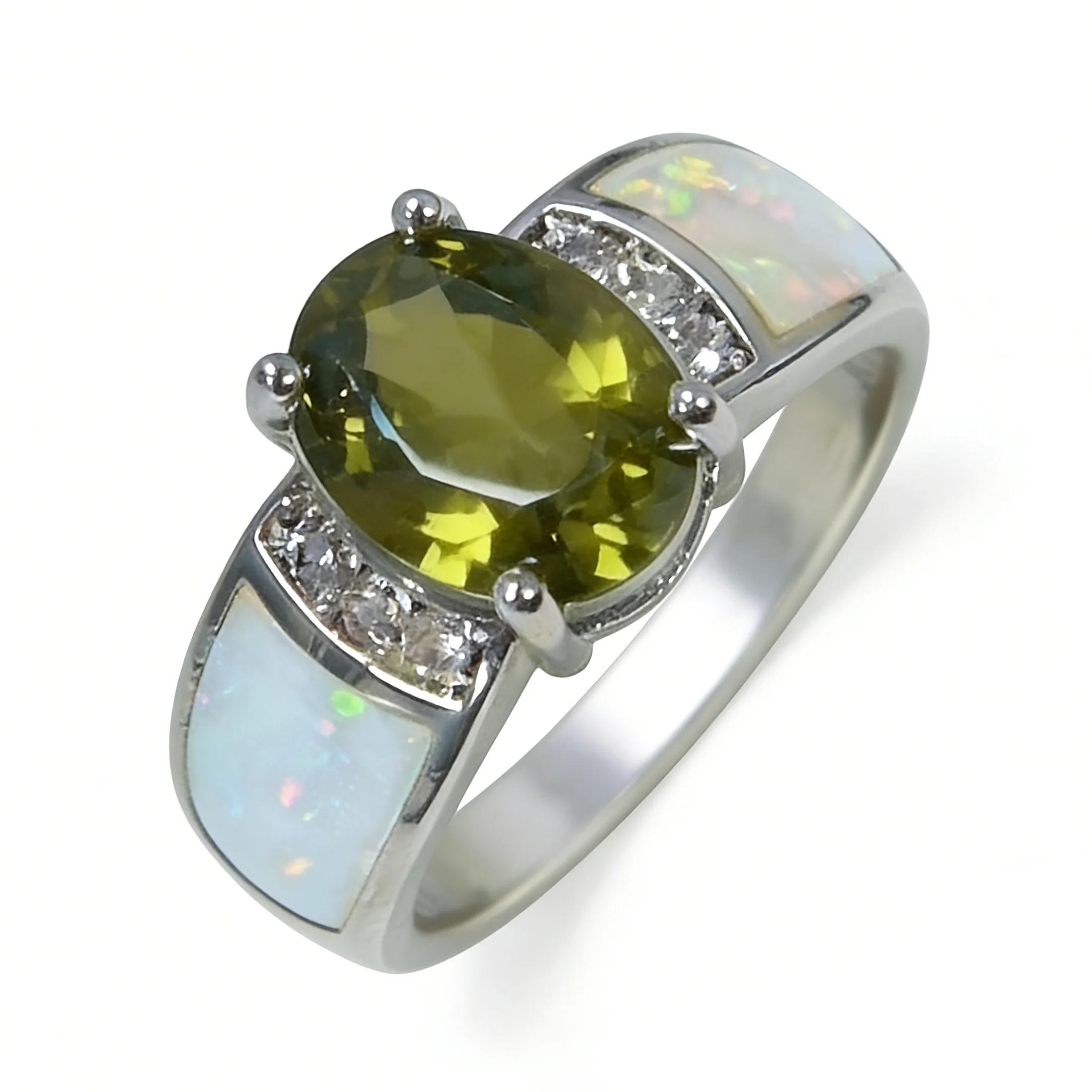 White K Plated Synthetic Fire Opal Colorful Zircon Fashion Jewelry For Women Cocktail Ring Anniversary Gifts for Her