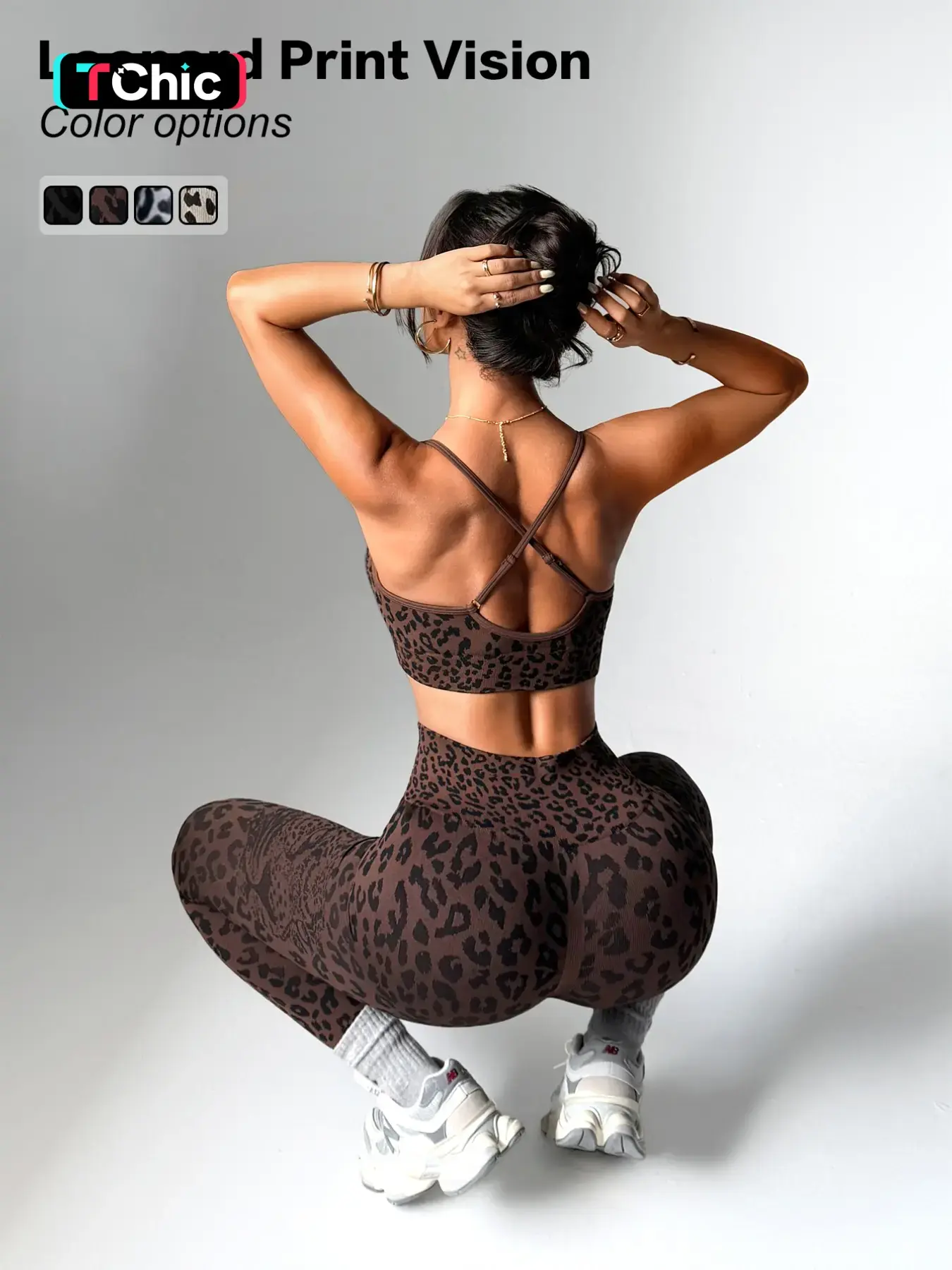 Women's Spring Summer Leopard Print Two-Piece Set, Adjustable Straps Backless Top + High Waist Slim Fit Pants, Moisture Wicking Yoga Fitness, High Stretch Activewear