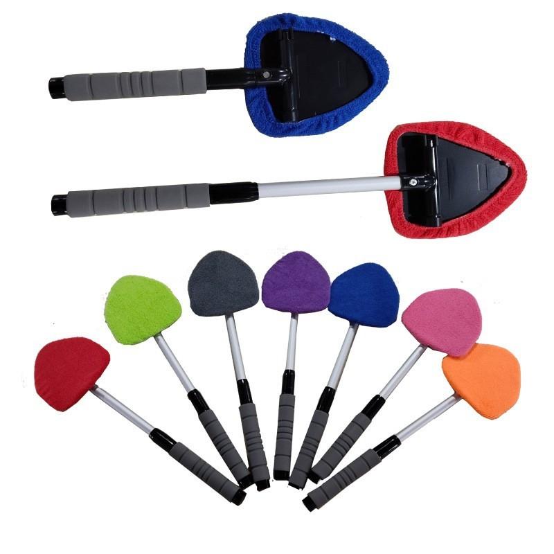 Windshield Cleaner Tool, Microfiber Car Window Cleaning Tool with Extendable Handle & 2 Cloth Pad Head, Auto Interior Exterior Glass Wiper Car Glass Cleaner Kit, Car Detailing Accessories