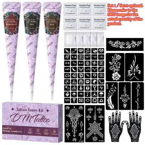 Temporary Henna Tattoo Kit, Natural Plant-Based Body Art Cream, Waterproof and Long-Lasting, Complete Set of Tools, Disposable, Tattoo Supplies