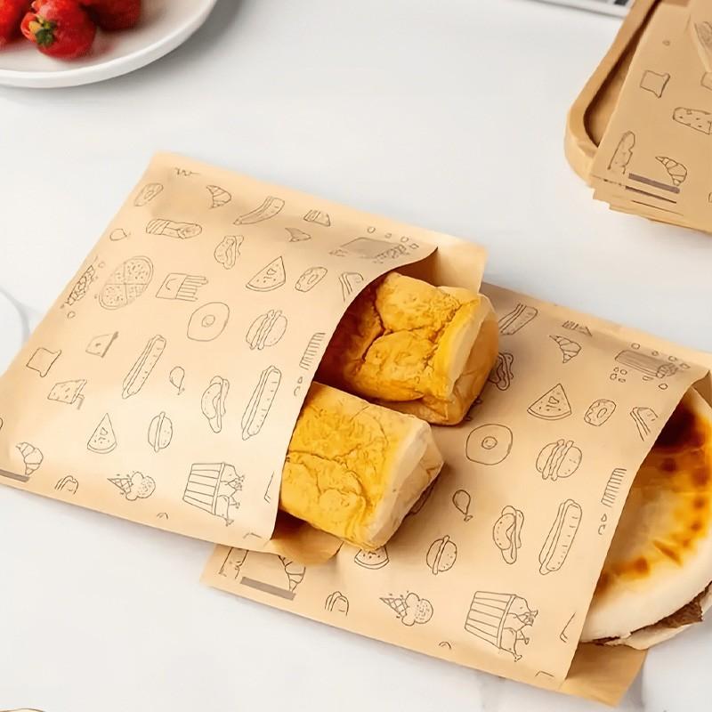 Kraft Paper Sandwich Bags, Oil-Resistant Disposable Food Bags for Hamburgers, Desserts, Fried Chicken, Leak-Proof Snack Packaging for Parties, Catering, Mobile Vendors, Weddings, Birthdays, Back-To-School Season