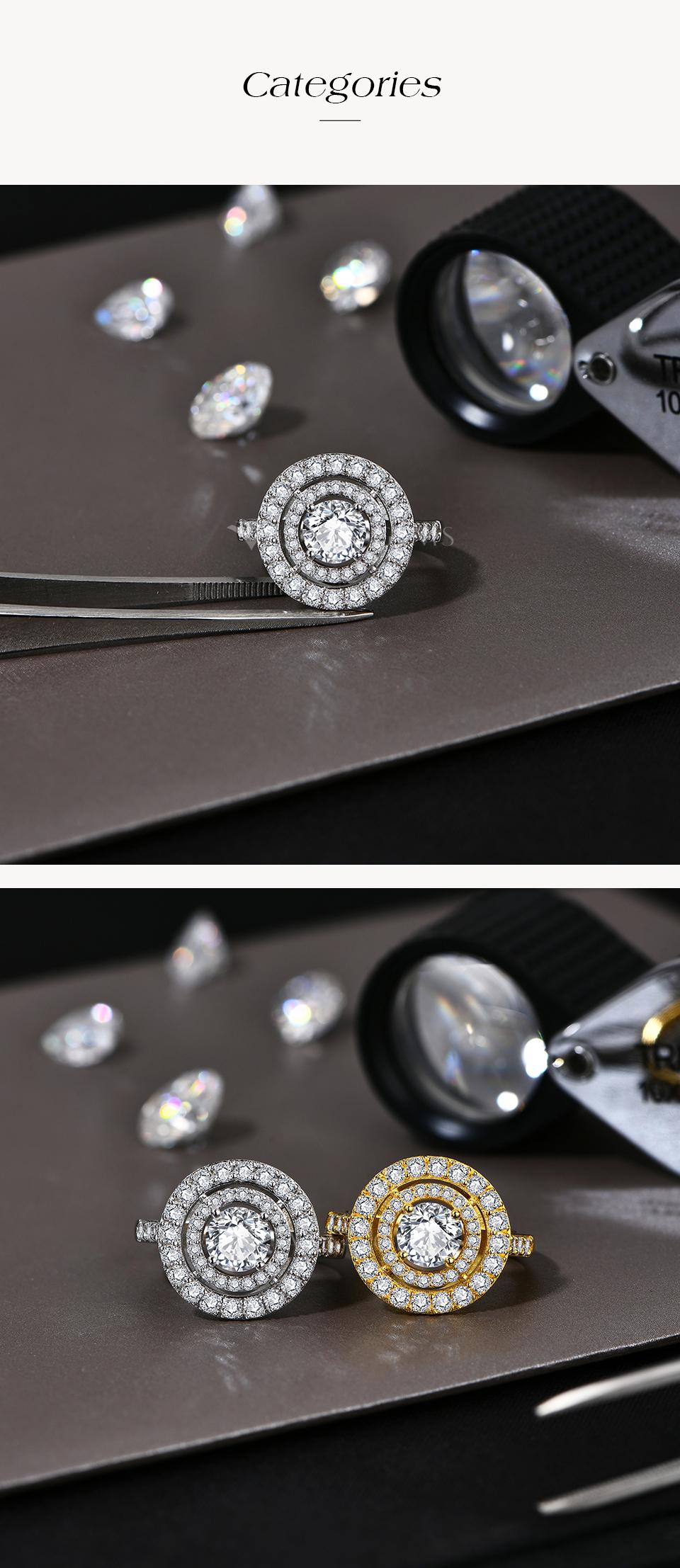 1CT D VVS1 Round Shape Synthetic Moissanite Ring for Women Birthday Gift Engagement Wedding Fine Jewelry R191