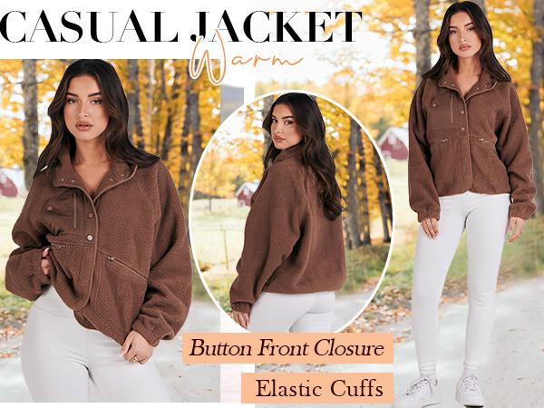 ANRABESS Womens Fleece Jacket Button Down Shacket Casual Sherpa Cropped Coats Warm Outwear with Pockets