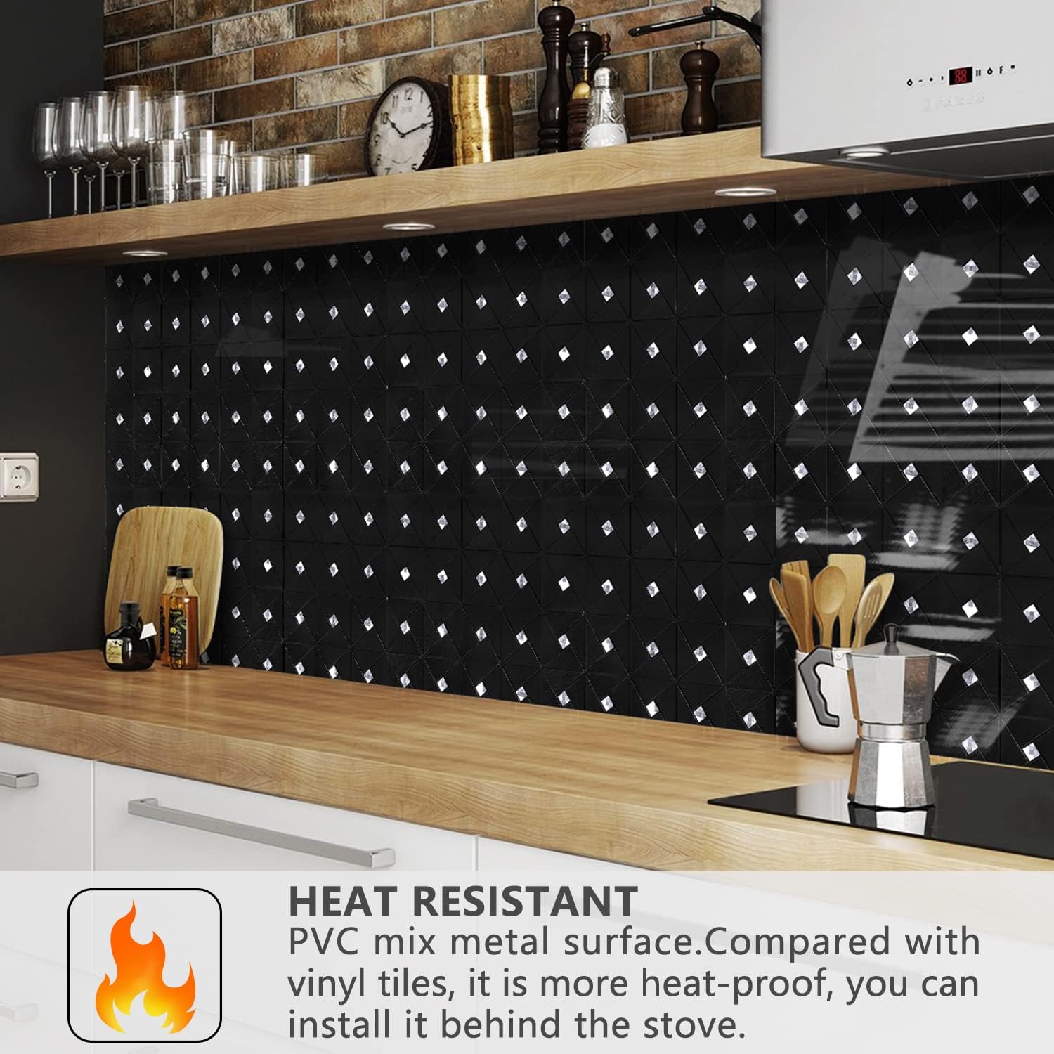 Vamos Tile Aluminium Peel and Stick Backsplash Tile, Metal Tile Stick on Backsplash for Kitchen/Bathroom Decor , Glass Mixed Self Adhesive Mosaic Tiles Wall Design