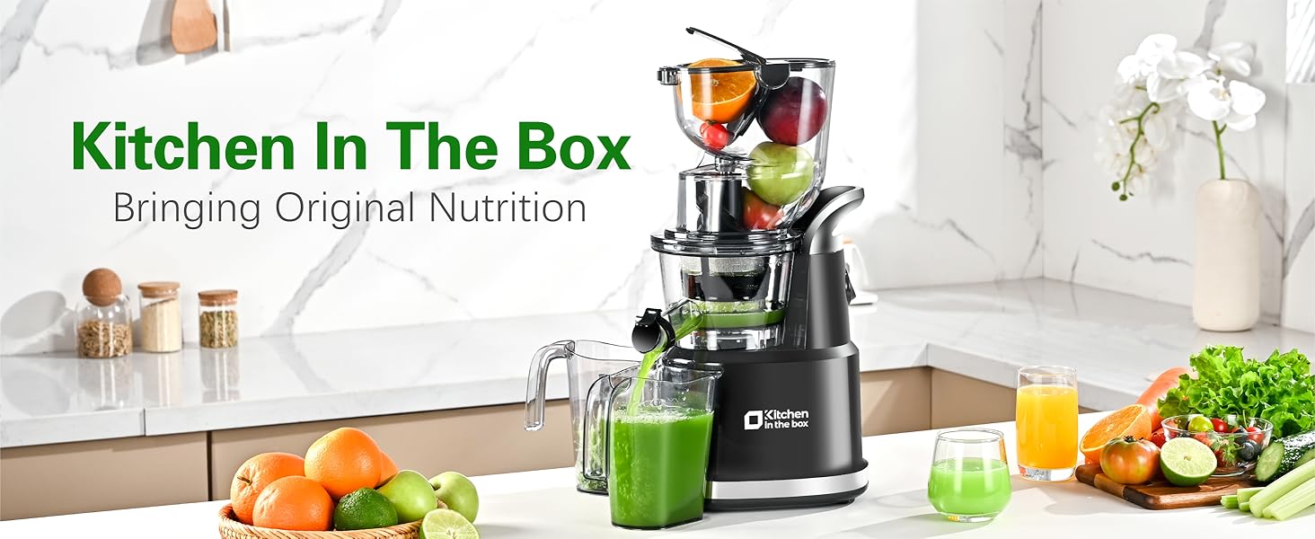 Cold Press Juicer, Slow Masticating Juicer Machine for Fruits & Vegetables, High Juice Yield, Easy Clean, BPA-Free, Quiet Motor, Fresh Juice Maker for Home