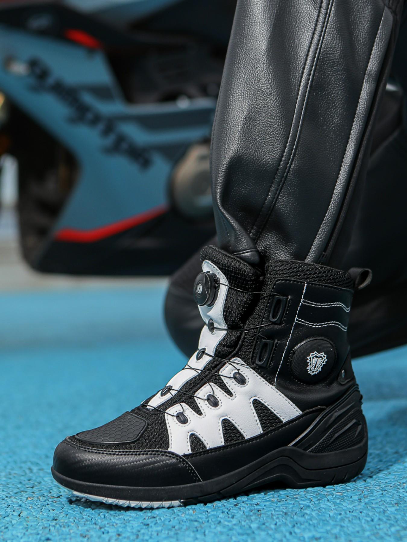 Men's Motorcycle Riding Boots, Anti-Slip Durable Comfortable Racing Shoes, Waterproof Protective Design, Ideal for Motorbike Enthusiasts
