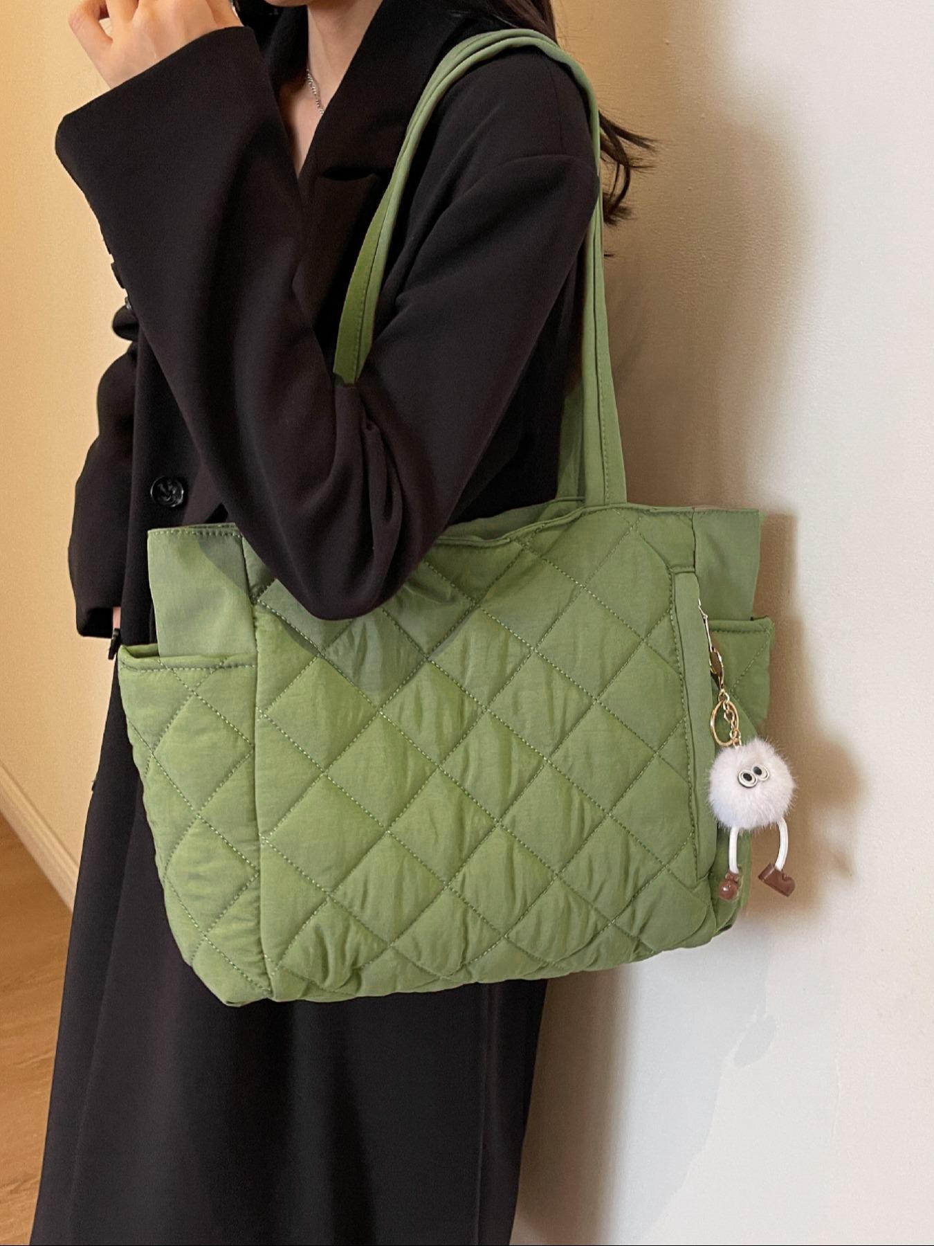 Women's Solid Quilted Soft Commuter Tote Bag, Fashionable Large Capacity Shoulder Bag for Daily Commute, Casual Trendy Versatile High-quality Daily Commuting Bag