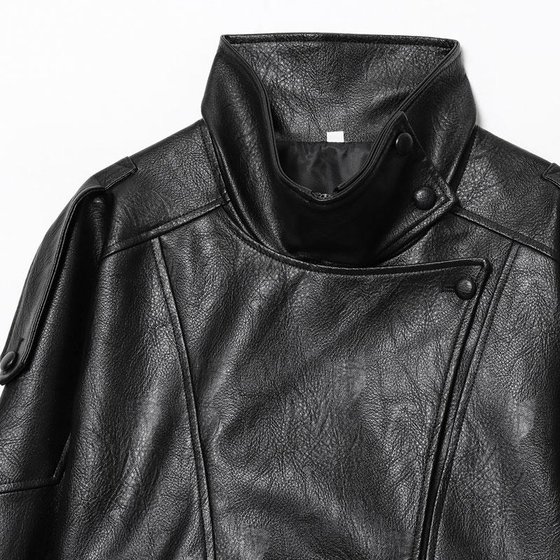 Faux Leather Stand Collar Oversized Moto Jacket, Elastic Hem Streetwear, Casual Long Sleeve Water- and Wind-Resistant Outerwear for Spring & Fall, Ladies Clothes for Daily Wear, Chic Outerwear