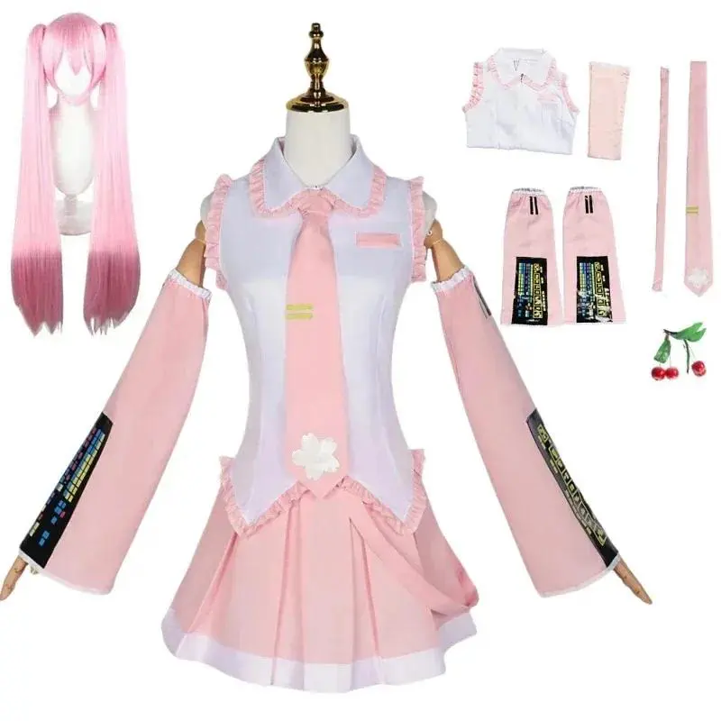 Pink Miku Cosplay Costume Performance Suit Miku Regular JK Suit Wig Cosplay Girls Spring Sakura Cherry Miku For Halloween