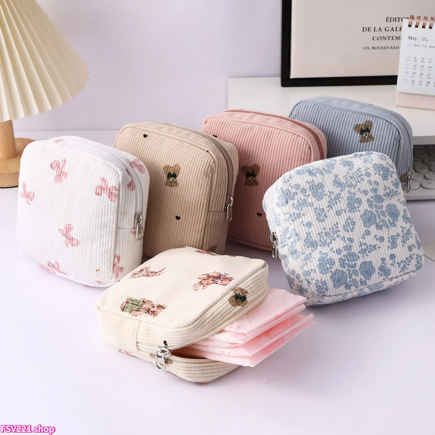 Floral Print Sanitary Pad Organiser - Large Capacity, Portable, Multi-Compartment Recycled Cute Storage Pouch for Camping, Hiking, Sanitary Pads, Cosmetics